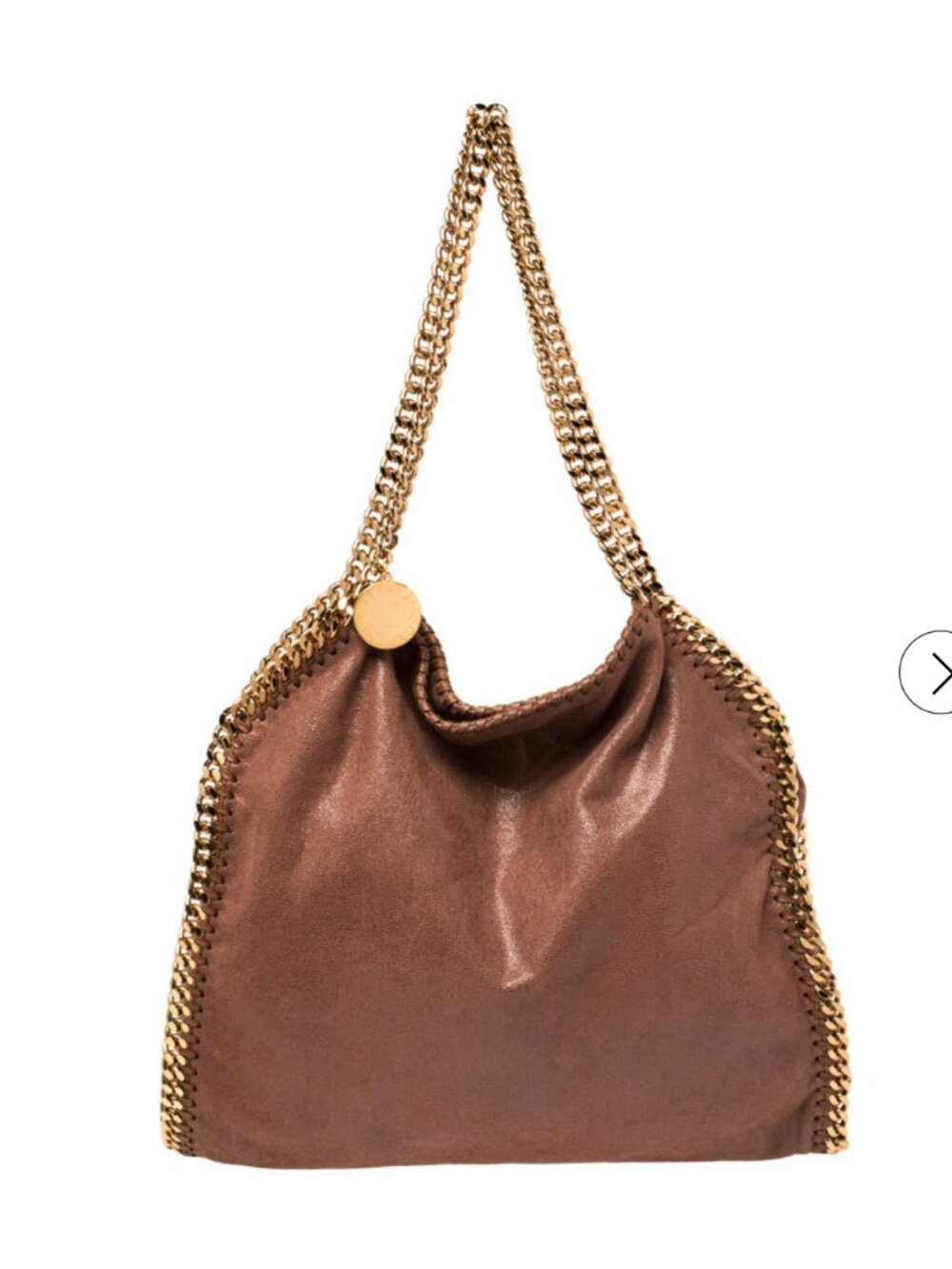 NEW NWOT STELLA MCCARTNEY FALABELLA BROWN FAUX SUEDE GOLD CHAIN TOTE HAND BAG